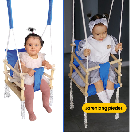 Luxe houten 3 in 1 blauwe meegroei baby schommel en kinder schommel – Baby swing – Schommel die meegroeit met je kindje - Schommelstoel - Schommels - handgemaakt