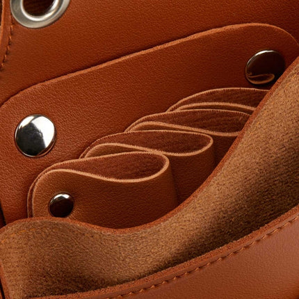 Riemholster voor Kappersschaar – Bruin Kunstleer – Professionele Schaarhouder met Verstelbare Riem – 3 Vakken & 4 Compartimenten