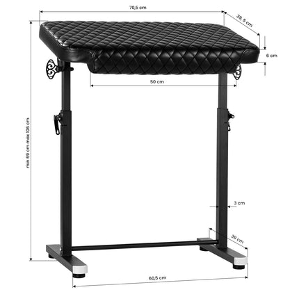 Pro Ink Professionele Tattoo Armsteun Zwart Gewatteerd - In Hoogte Verstelbaar 69-106 cm - Kantelbaar - Tatoeage