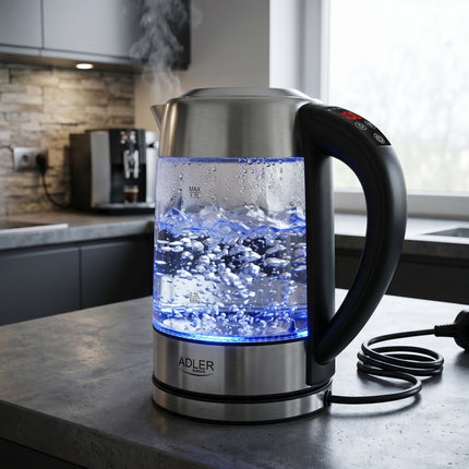 Adler AD 1247 Glazen Waterkoker 1,7 Liter 2200W – Temperatuurregeling 60-100°C – Warmhoudfunctie