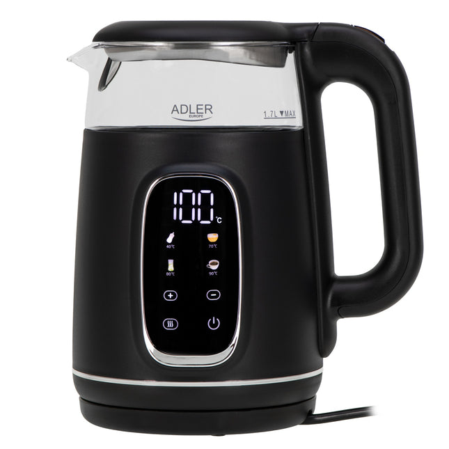 Adler AD 1305 BS Waterkoker met Temperatuurregeling 1,7 Liter – 2200W – Warmhoudfunctie – Zwart/Zilver