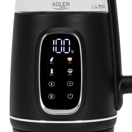 Adler AD 1305 BS Waterkoker met Temperatuurregeling 1,7 Liter – 2200W – Warmhoudfunctie – Zwart/Zilver