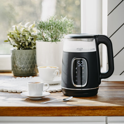 Adler AD 1305 BS Waterkoker met Temperatuurregeling 1,7 Liter – 2200W – Warmhoudfunctie – Zwart/Zilver