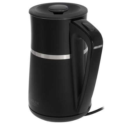 Adler AD 1355 Waterkoker 1,7 Liter 2200W – Dubbelwandig – RVS Binnenzijde – Zwart