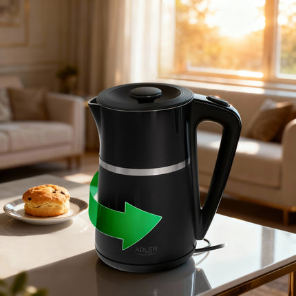 Adler AD 1355 Waterkoker 1,7 Liter 2200W – Dubbelwandig – RVS Binnenzijde – Zwart