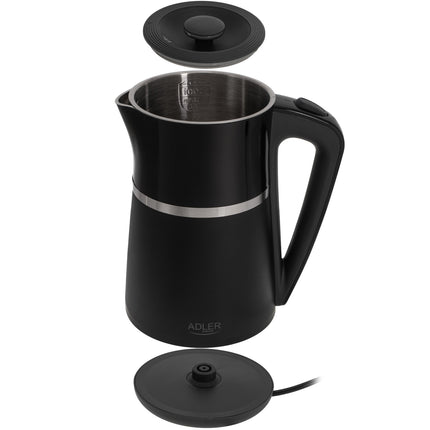 Adler AD 1355 Waterkoker 1,7 Liter 2200W – Dubbelwandig – RVS Binnenzijde – Zwart
