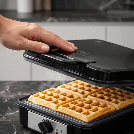 Adler AD 3049 Wafelijzer voor 4 Belgische Wafels – 1800W – Regelbare Temperatuur – Anti-aanbaklaag