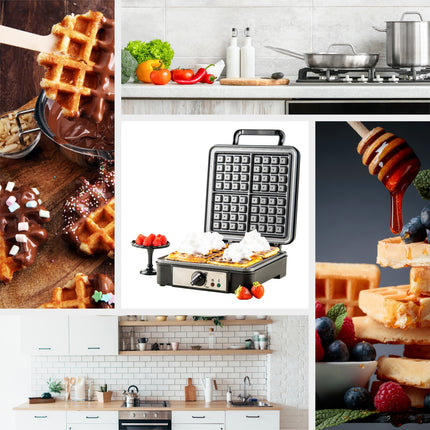 Adler AD 3049 Wafelijzer voor 4 Belgische Wafels – 1800W – Regelbare Temperatuur – Anti-aanbaklaag