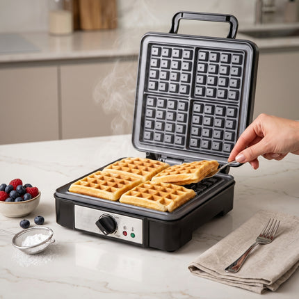 Adler AD 3049 Wafelijzer voor 4 Belgische Wafels – 1800W – Regelbare Temperatuur – Anti-aanbaklaag