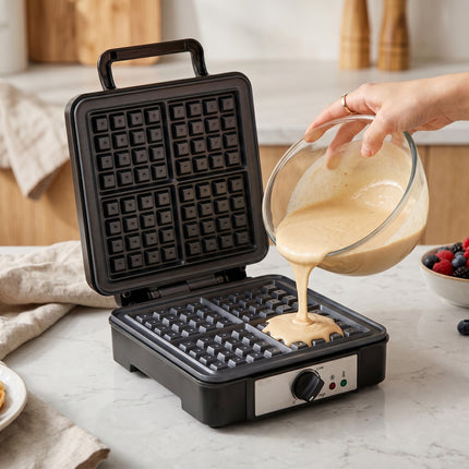 Adler AD 3049 Wafelijzer voor 4 Belgische Wafels – 1800W – Regelbare Temperatuur – Anti-aanbaklaag