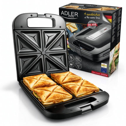 Adler AD 3055 XL Tosti IJzer voor 4 Tosti's – 2000W – Groot Tosti Apparaat – Anti-aanbaklaag