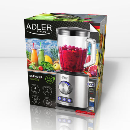 Adler AD 4078 Blender 1,5L – Blender met Glazen Kan – 1700W – Smoothie, Ice Crush & Pulse