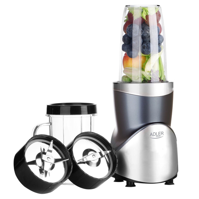 Adler AD 4084 Blender 1200W met 4 Bekers – Smoothie Blender To Go – IJscrusher – Zilver