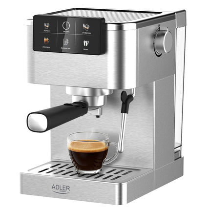 Adler Espressomachine 20 Bar 1350W – Pistonmachine met Melkopschuimer – Thermoblock – RVS