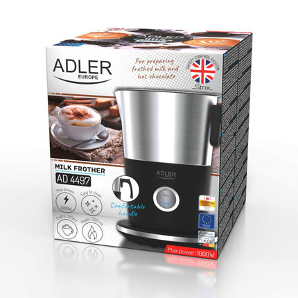 Adler AD 4497 Elektrische Melkopschuimer 300 ml – Warm & Koud – Melkverwarmer – Zwart/RVS