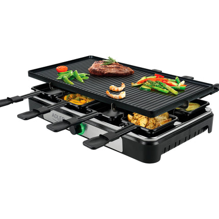Adler AD 6616 Gourmetstel 8 Personen 1400W – Raclette Grill met 8 Pannetjes – Omkeerbare Grillplaat