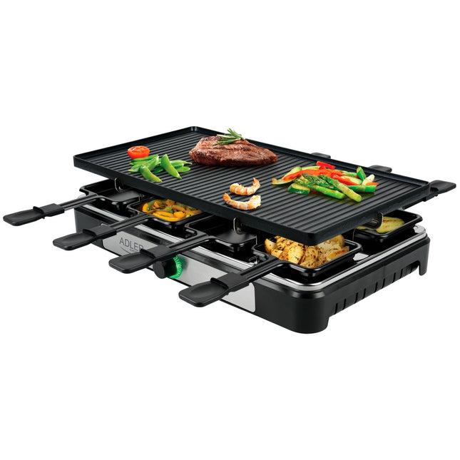 Adler AD 6616 Gourmetstel 8 Personen 1400W – Raclette Grill met 8 Pannetjes – Omkeerbare Grillplaat