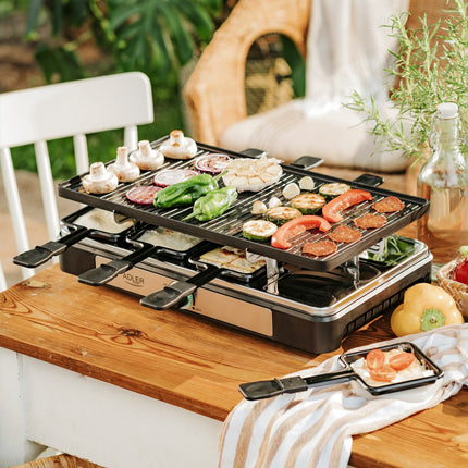 Adler AD 6616 Gourmetstel 8 Personen 1400W – Raclette Grill met 8 Pannetjes – Omkeerbare Grillplaat