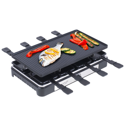 Adler AD 6616 Gourmetstel 8 Personen 1400W – Raclette Grill met 8 Pannetjes – Omkeerbare Grillplaat