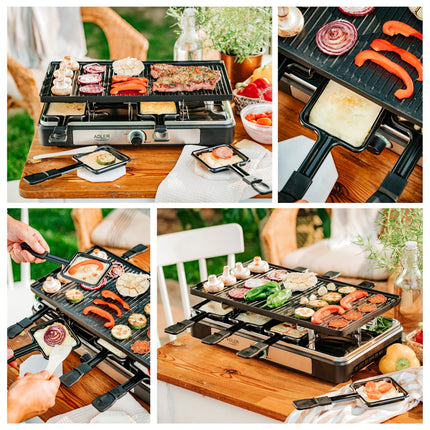 Adler AD 6616 Gourmetstel 8 Personen 1400W – Raclette Grill met 8 Pannetjes – Omkeerbare Grillplaat
