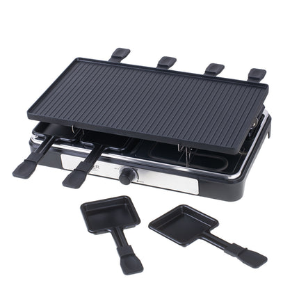 Adler AD 6616 Gourmetstel 8 Personen 1400W – Raclette Grill met 8 Pannetjes – Omkeerbare Grillplaat