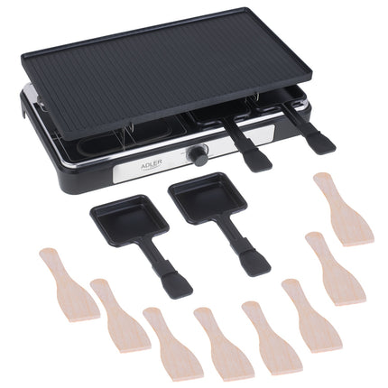 Adler AD 6616 Gourmetstel 8 Personen 1400W – Raclette Grill met 8 Pannetjes – Omkeerbare Grillplaat