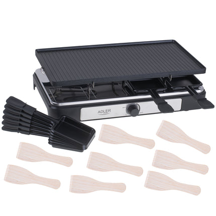 Adler AD 6616 Gourmetstel 8 Personen 1400W – Raclette Grill met 8 Pannetjes – Omkeerbare Grillplaat