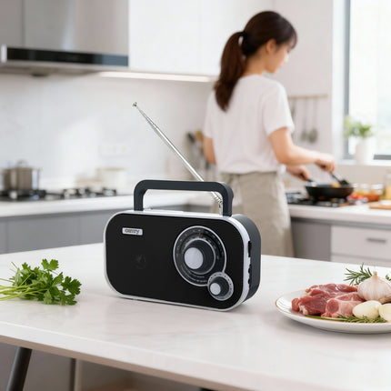 Camry CR 1140B Draagbare Radio – AM FM Radio op Batterijen & Netstroom – Analoge Radio met Hoofdtelefoonaansluiting – Zwart