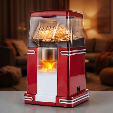 Popcornmachine 1200W – Hetelucht Popcornmaker Zonder Olie – Zwart/Rood