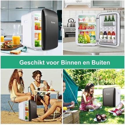Mini Koelkast 15L – 2-in-1 Koel- & Warmfunctie – Draagbaar – Van -3 ℃ Tot 50 ℃ – Voor Auto & Thuis – Wit/Zwart
