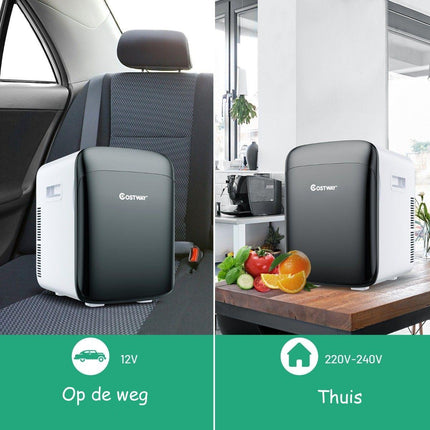 Mini Koelkast 15L – 2-in-1 Koel- & Warmfunctie – Draagbaar – Van -3 ℃ Tot 50 ℃ – Voor Auto & Thuis – Wit/Zwart