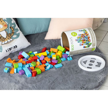 Ecotoys houten speelblokken met sorteerder in stad thema 23 x 20.5 x 20.5 cm