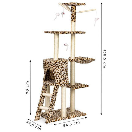 Petsi luxe XL katten krabpaal met meerdere speelmogelijkheden en niveaus 138 cm luipaard print