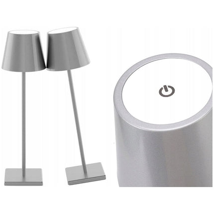 Tafellamp Oplaadbaar - Draadloos en Dimbaar - Moderne Touch Lamp - Nachtlamp Slaapkamer - 3 Tinten Licht - 38 cm - Zilver