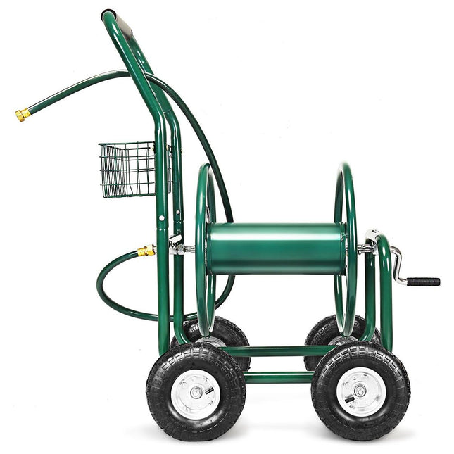 Trendmix Tuinslanghaspel XXL – Metalen Slangenwagen met 4 Luchtwielen – 80m Capaciteit – Anti-slip Handgreep – Groen