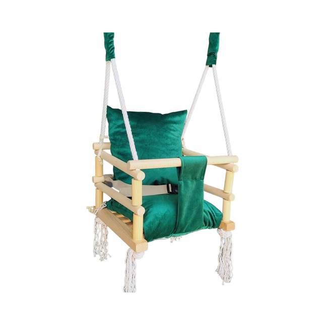 LoveGifts Luxe Houten 3-in-1 Meegroei Babyschommel Groen – Veilig Schommelzitje Baby & Peuter – Handgemaakt Houten Schommelstoel – Cleanaboo® Stof – Voor Binnen & Buiten – Tot 25 kg