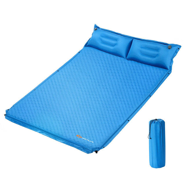 Go Plus Zelfopblazende Slaapmat 2-Persoons – Met Ingebouwde Kussens – Waterdicht & Lichtgewicht – Ideaal voor Kamperen, Hiken & Outdoor Reizen – Blauw