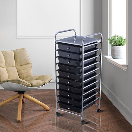Trendmix Opbergwagen met 10 Lades en Wielen – Zwart – Metaal & PP – Organizer op Wielen voor Kantoor, Salon of Thuisgebruik