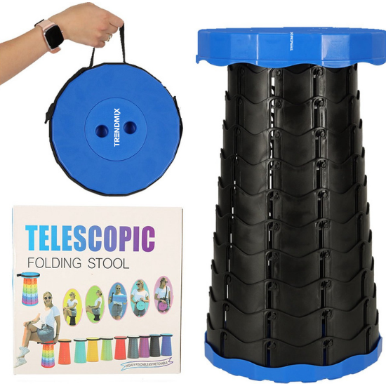 Trendmix Opvouwbare Kruk Verstelbaar & Lichtgewicht – Blauwe Telescopische Kruk Voor Festival, Concert, Camping & Reizen