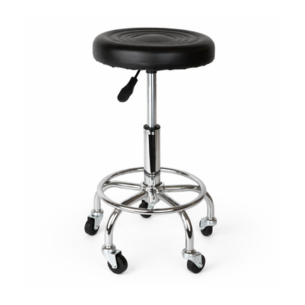 Trendmix Kapperskruk op Wielen – Ergonomische Zadelkruk met Voetsteun – In Hoogte Verstelbaar – Rubberen Wielen & Zwart PU-Ecoleer