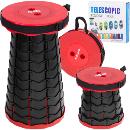 Trendmix Opvouwbare Kruk Verstelbaar & Lichtgewicht – Rode Telescopische Kruk Voor Festival, Concert, Camping & Reizen