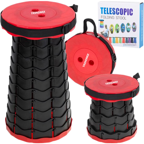 Trendmix Opvouwbare Kruk Verstelbaar & Lichtgewicht – Rode Telescopische Kruk Voor Festival, Concert, Camping & Reizen