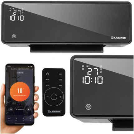 Kaminer Zelvion Elektrische Wandverwarming met LED-display & WiFi – Slimme Luchtgordijnverwarming 2000W met App & Afstandsbediening – Energiezuinig & Stil