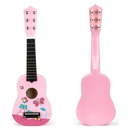 Ecotoys houten kindergitaar met 6 snaren en 12 frets 17,5 x 5 x 52,5 cm roze