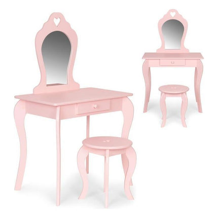 Ecotoys houten kinder kaptafel met spiegel en krukje 43x65x110 cm Roze
