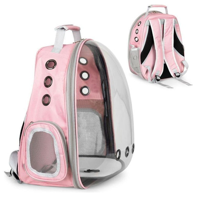 Petsi rugzak drager transporter voor hond of kat tot 5 kg - Transparante capsule rugzak met kussen - Roze