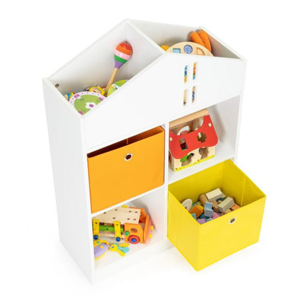 Ecotoys boekenkast met 2 mandjes - speelgoedkast 6 vakken - kinderkast wit / oranje / geel - 65.2 x 27 x 90.5 cm