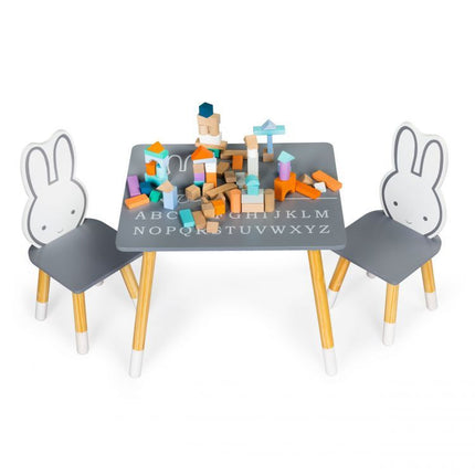 Konijn kindertafel met 2 stoeltjes grijs