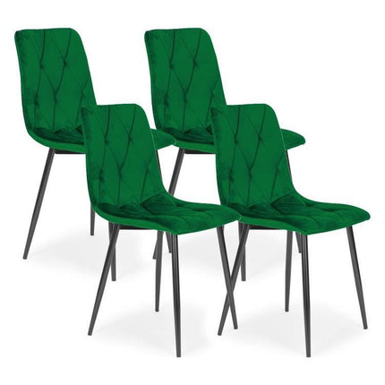 Modern Home Set van 4 Gewatteerde Fluwelen Stoelen Groen - Eetkamerstoelen - Woonkamerstoelen Met Metalen Poten