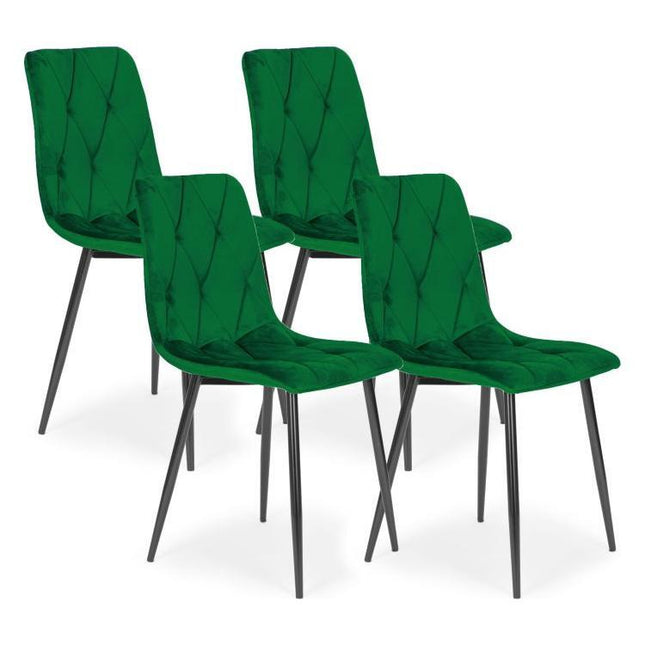 Modern Home Set van 4 Gewatteerde Fluwelen Stoelen Groen - Eetkamerstoelen - Woonkamerstoelen Met Metalen Poten